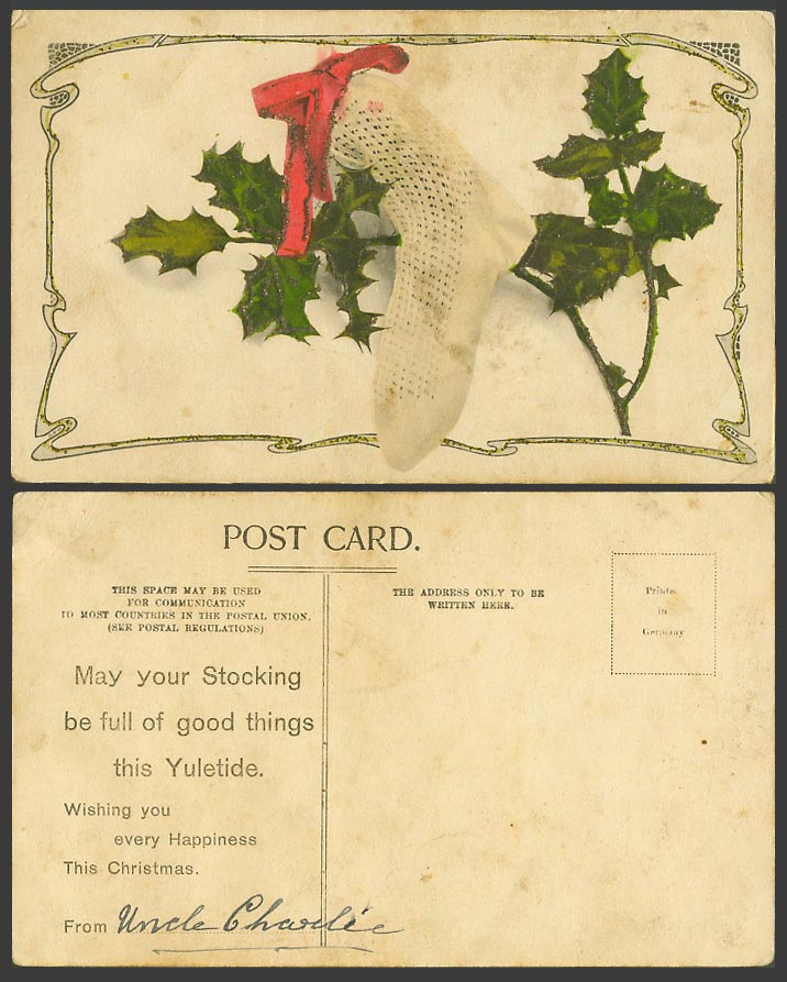May Your stocking Full of good things this Yuletide Happy Christmas Old Postcard
