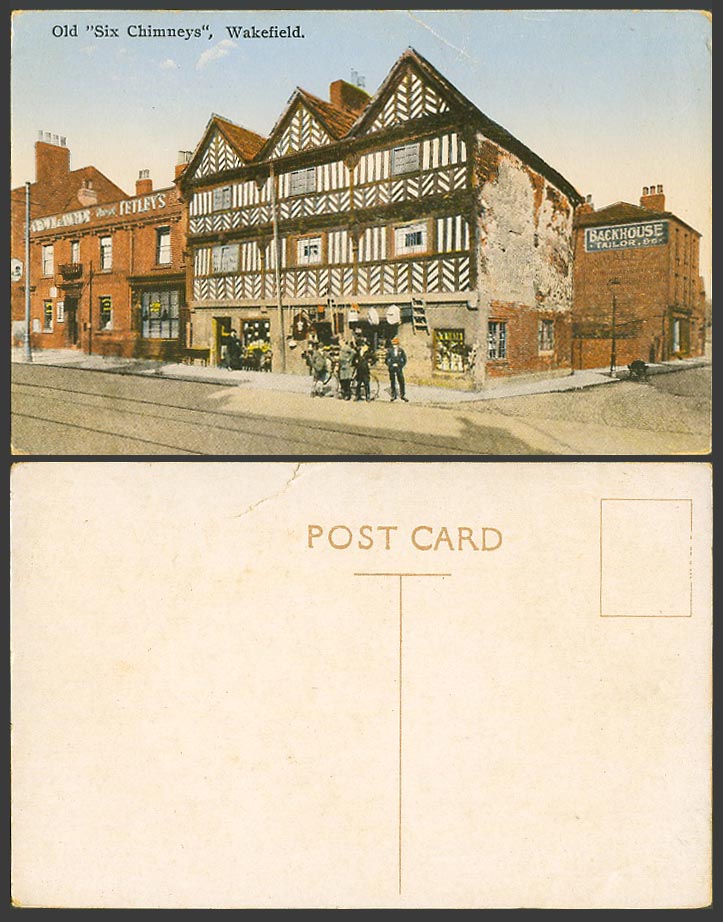 Wakefield Old Six Chimneys, Backhouse Tailor Tetley's, Street Scene Old Postcard