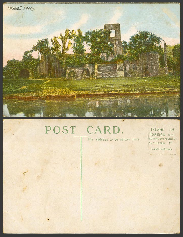 Leeds Old Colour Postcard KIRKSTALL ABBEY Ruins from The River Boats - Yorkshire