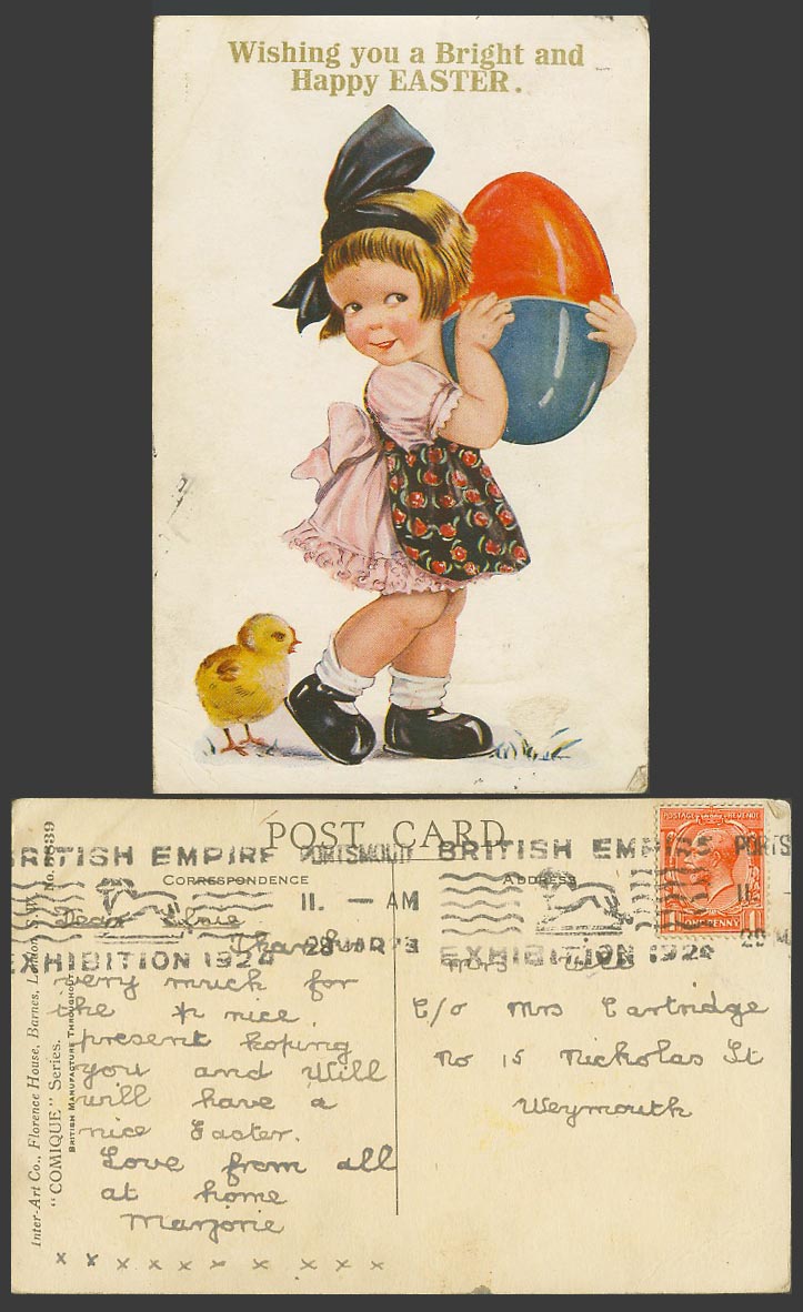 Arthur Butcher 1924 Old Postcard Chick Bird Egg Wish You Bright and Happy Easter