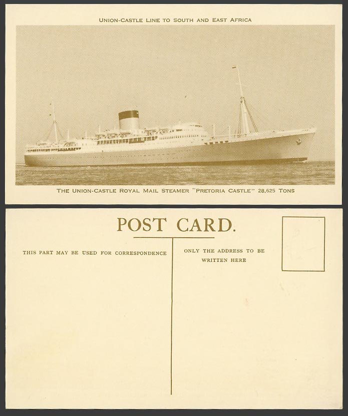 Union-Castle Line PRETORIA CASTLE Royal Mail Steamer to S.E. Africa Old Postcard