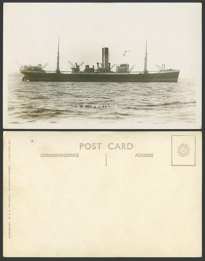 S.S. Troilus British Steam Merchant Ship, Sunk by U-Boat Old Real Photo Postcard