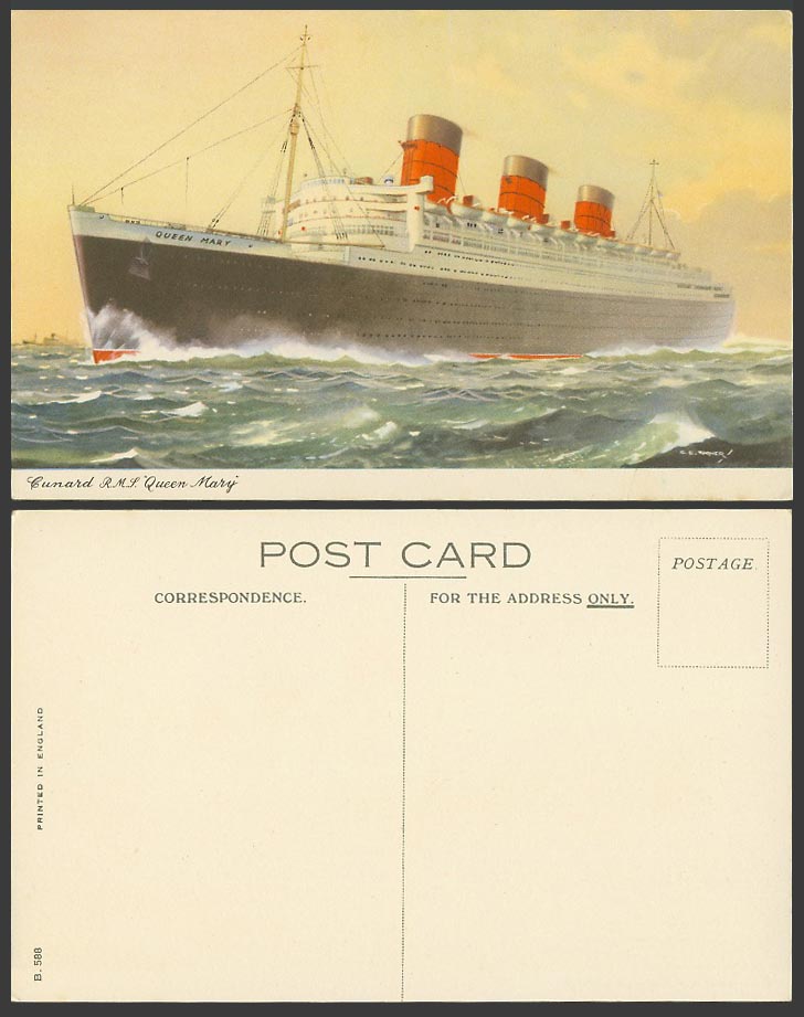 CE Turner Cunard R.M.S Queen Mary Royal Mail Steamer Steam Ship Old Postcard ART