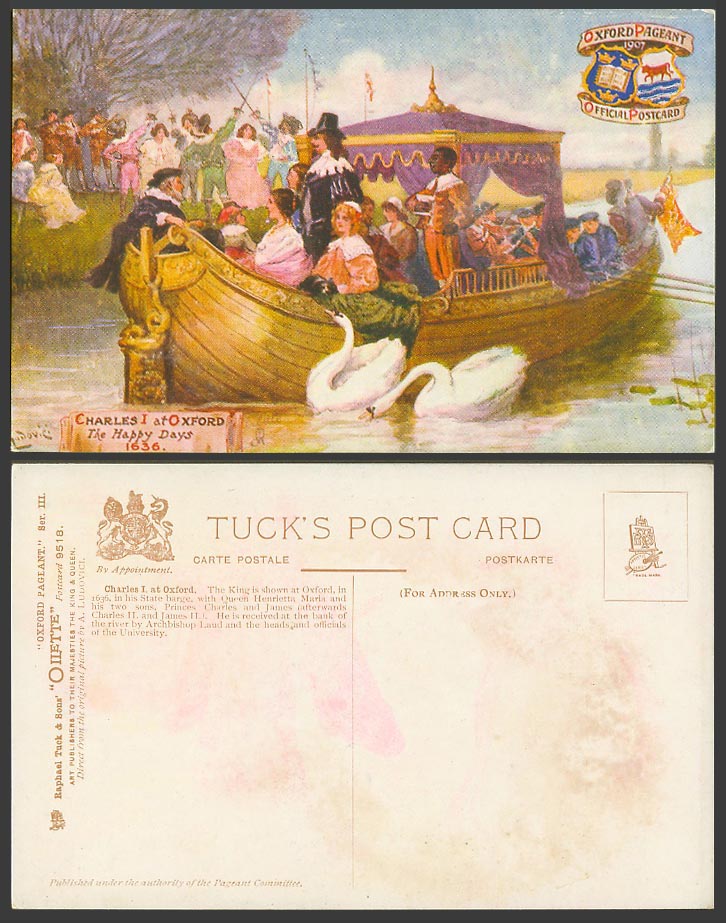 Oxford Pageant 1907 Old Tuck's Postcard Charles I The Happy Days 1636 A Ludovici