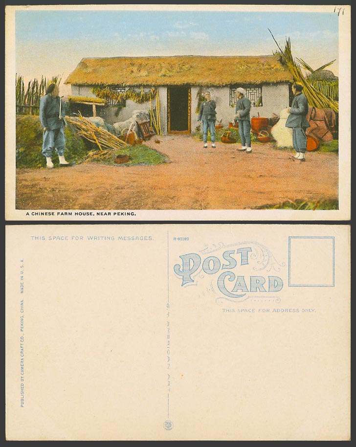 China Old Colour Postcard A Chinese Farm House near Peking, Chinaman, Farmhouse
