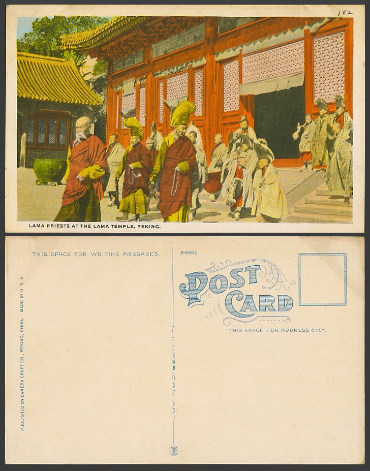 China Old Colour Postcard Tibetan Buddhist Priests Monks at Lama Temple - Peking