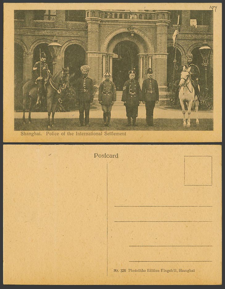 China 1920 Old Postcard Shanghai Police of International Settlement Horse Riders