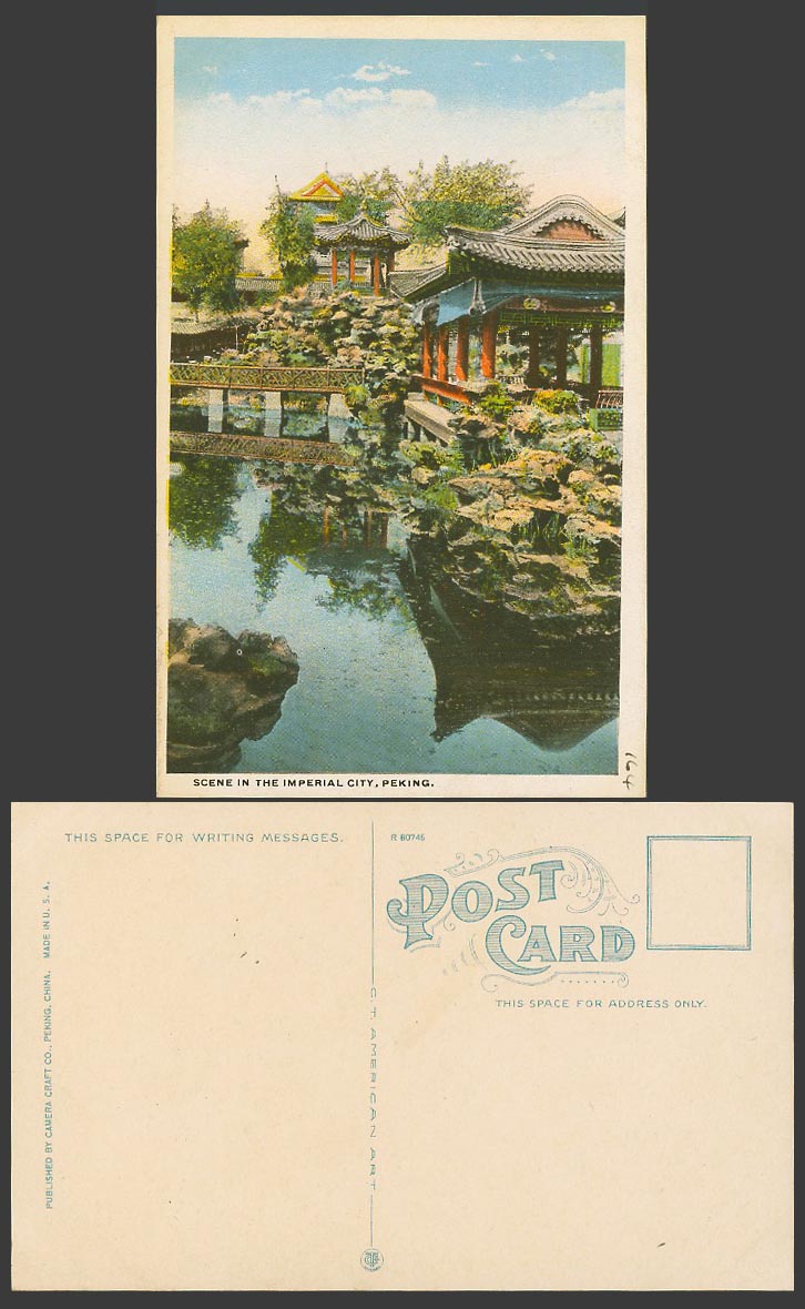 China Old Colour Postcard Scene in The Imperial City, Peking, Garden Bridge Lake