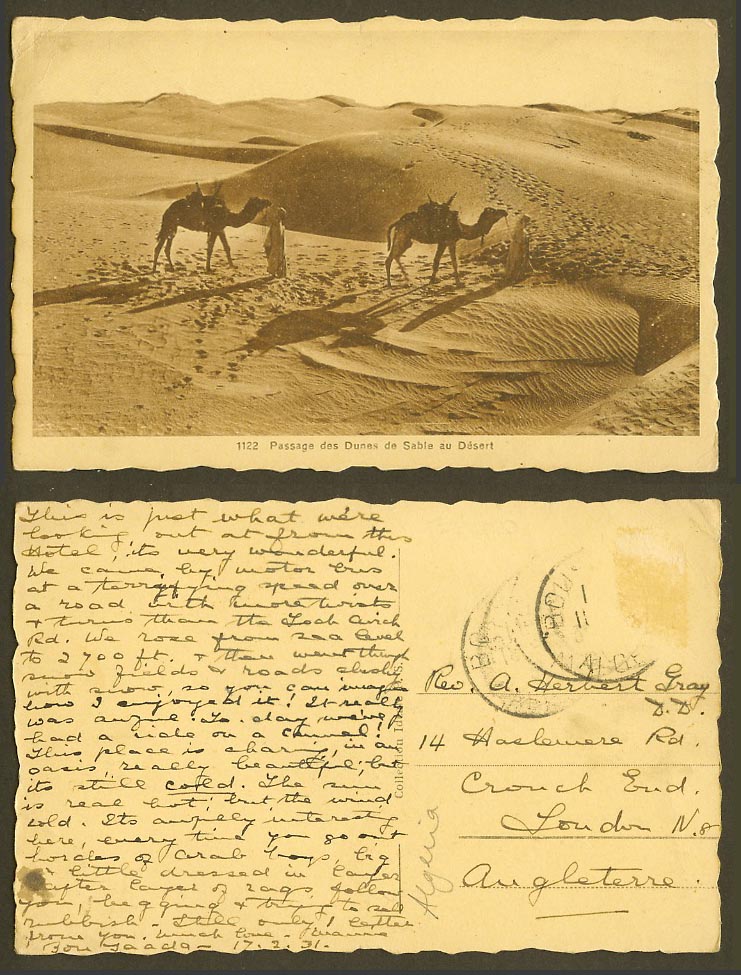 Egypt Old Postcard Passages des Dunes de Sable au Desert Men & Camels Sand Dunes