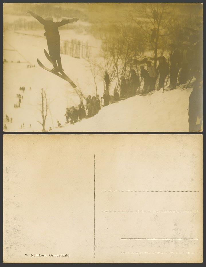 Switzerland Old Real Photo Postcard Ski Jumping Skiers Skiing Sports Grindelwald