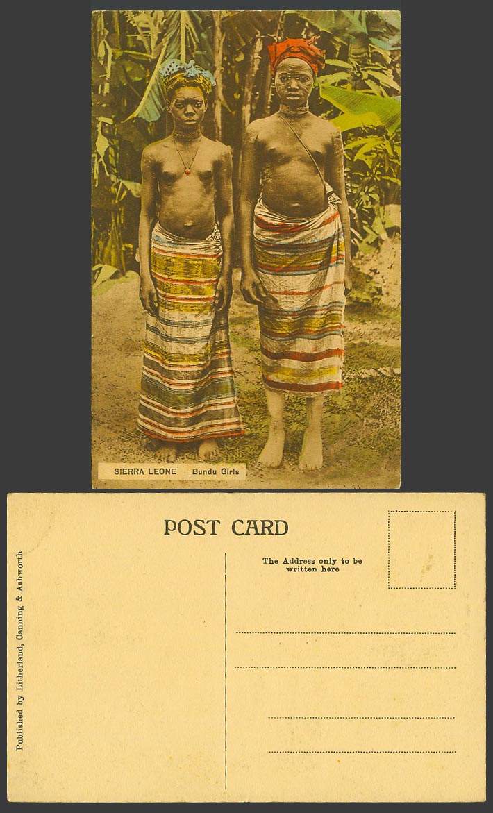Sierra Leone Old Hand Tinted Postcard Bundu Girls Women with Painted Face Ethnic