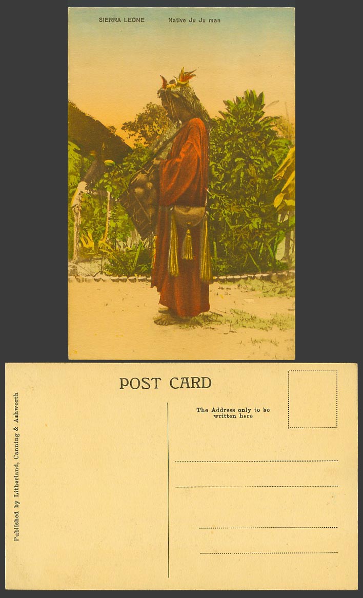 Sierra Leone Old Hand Tinted Postcard Native Juju Ju Ju Man Costume Shoulder Bag