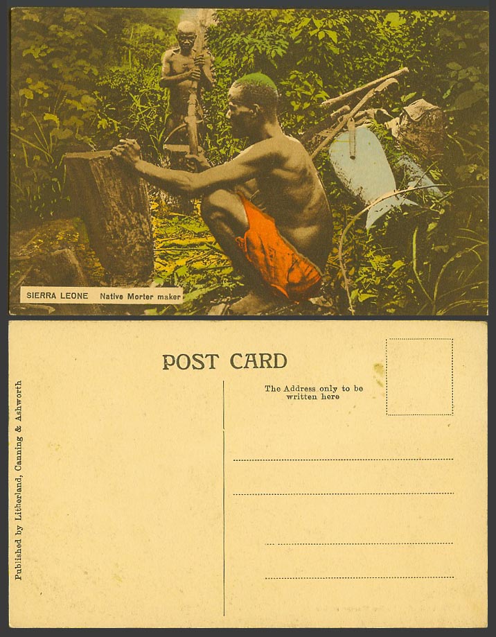 Sierra Leone Old Hand Tinted Postcard Native Morter Mortar Maker - Black Workers
