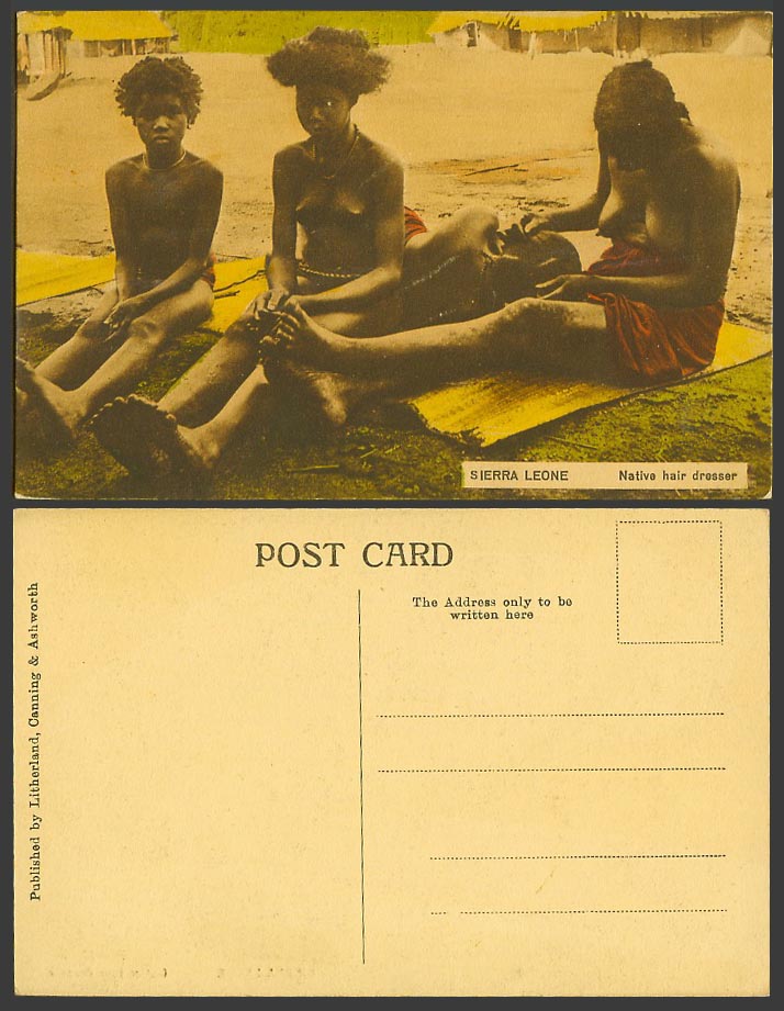 Sierra Leone Old Hand Tinted Postcard Native Hair Dresser Hairdresser, Women Mat
