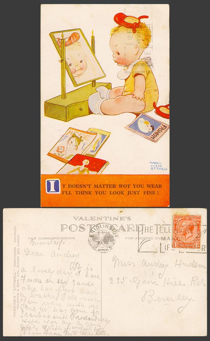 MABEL LUCIE ATTWELL 1933 Old Postcard Doesn't Matter Wot U Look U Just Fine 2315