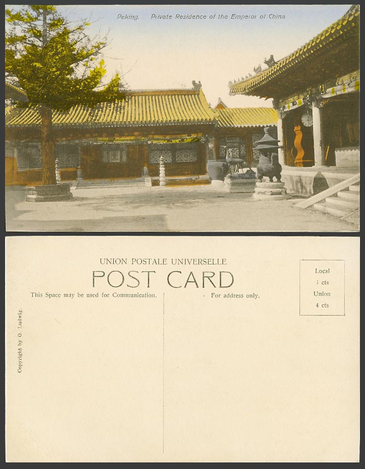 Chinese Old Hand Tinted Postcard Private Residence of Emperor of China - Peking