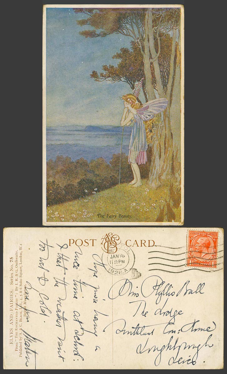 IR&G OUTHWAITE 1928 Old Postcard THE FAIRY BEAUTY Elves Fairies Enchanted Forest