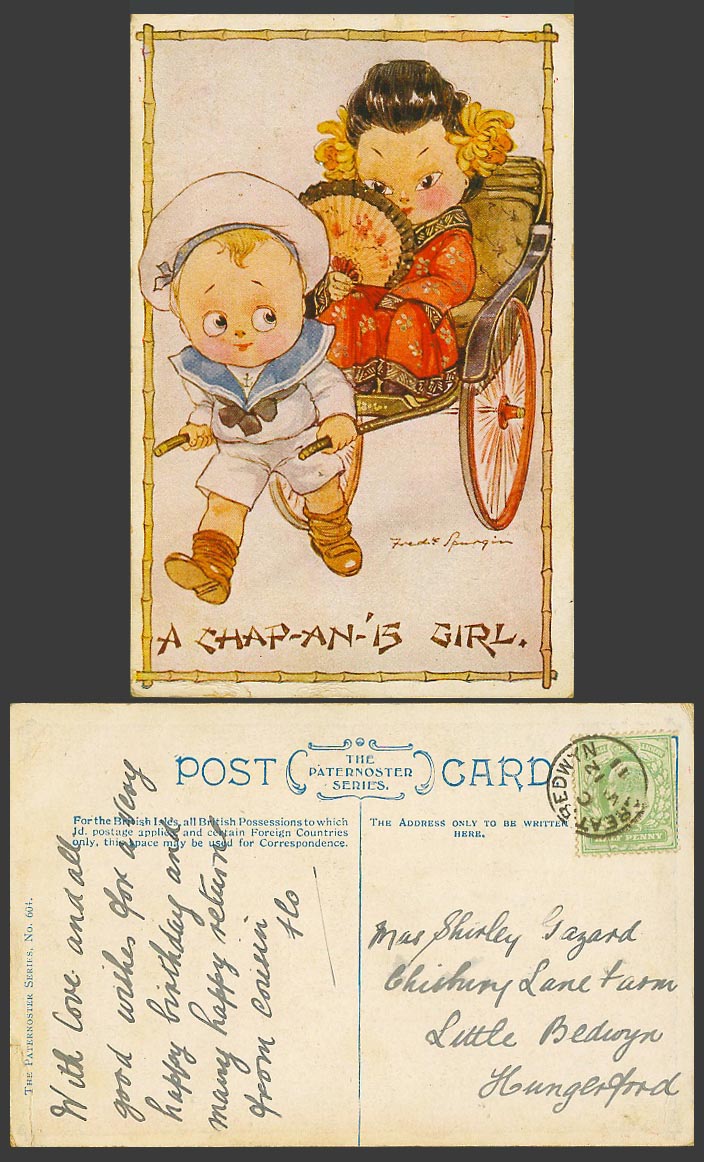 Japan 1911 Old Postcard A Japanese Geisha Girl Lady Rickshaw Coolie Fred Spurgin