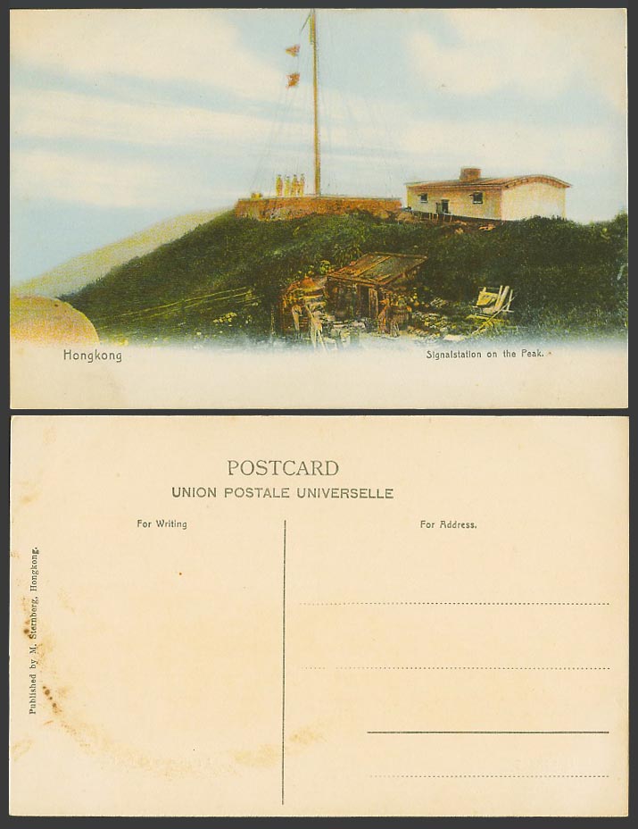 Hong Kong China Old Postcard Signalstation Signal Station on Victoria Peak Flags