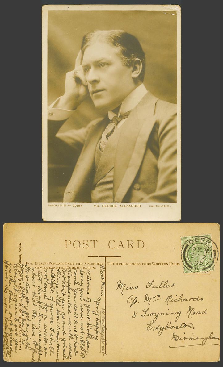 Actor Mr. George Alexander 1905 Old Real Photo Postcard Lizzie Caswall Smith RP
