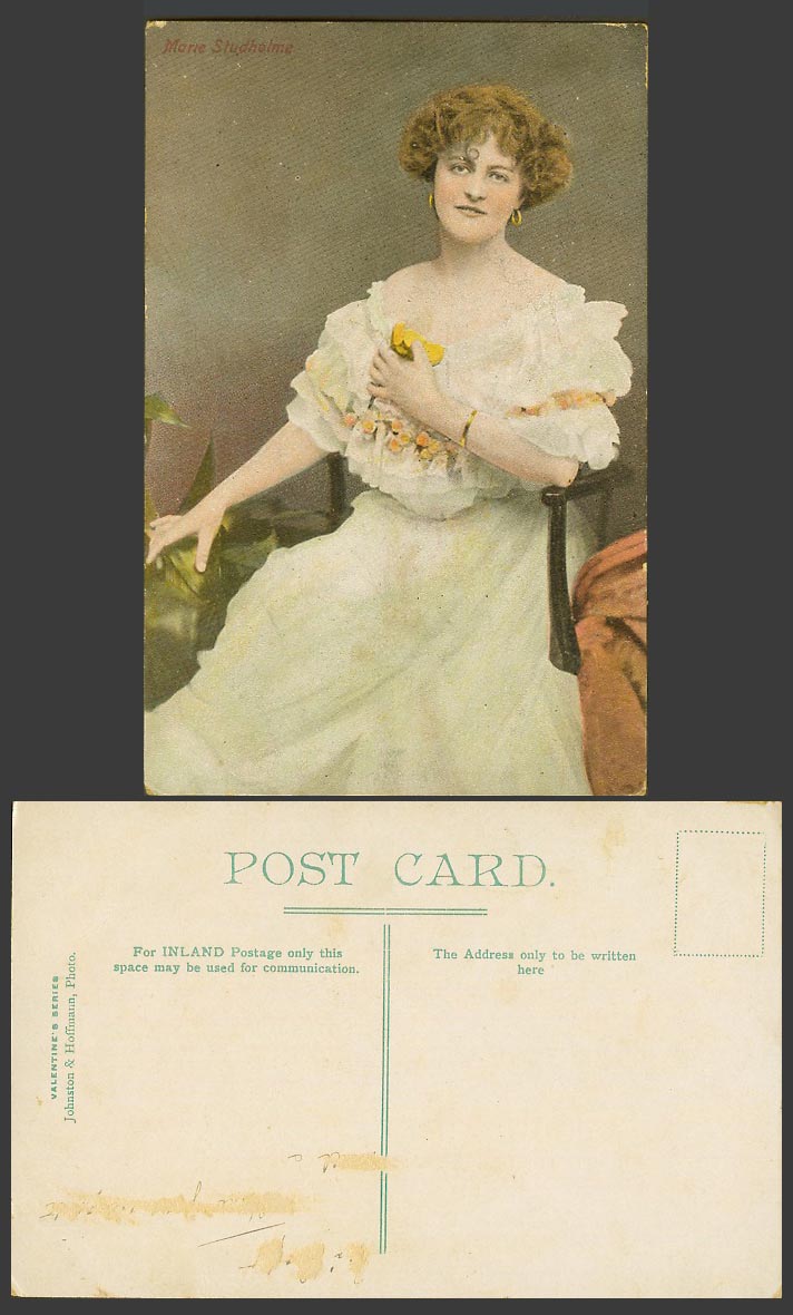 Actress Miss Marie Studholme Sit On Chair Glamour Lady Woman Old Colour Postcard