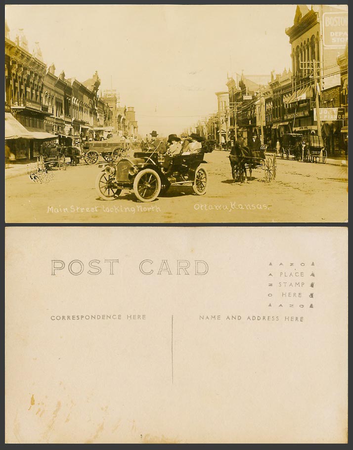USA Old Real Photo Postcard Ottawa Kansas Main Street Scene N. Vintage Motor Car