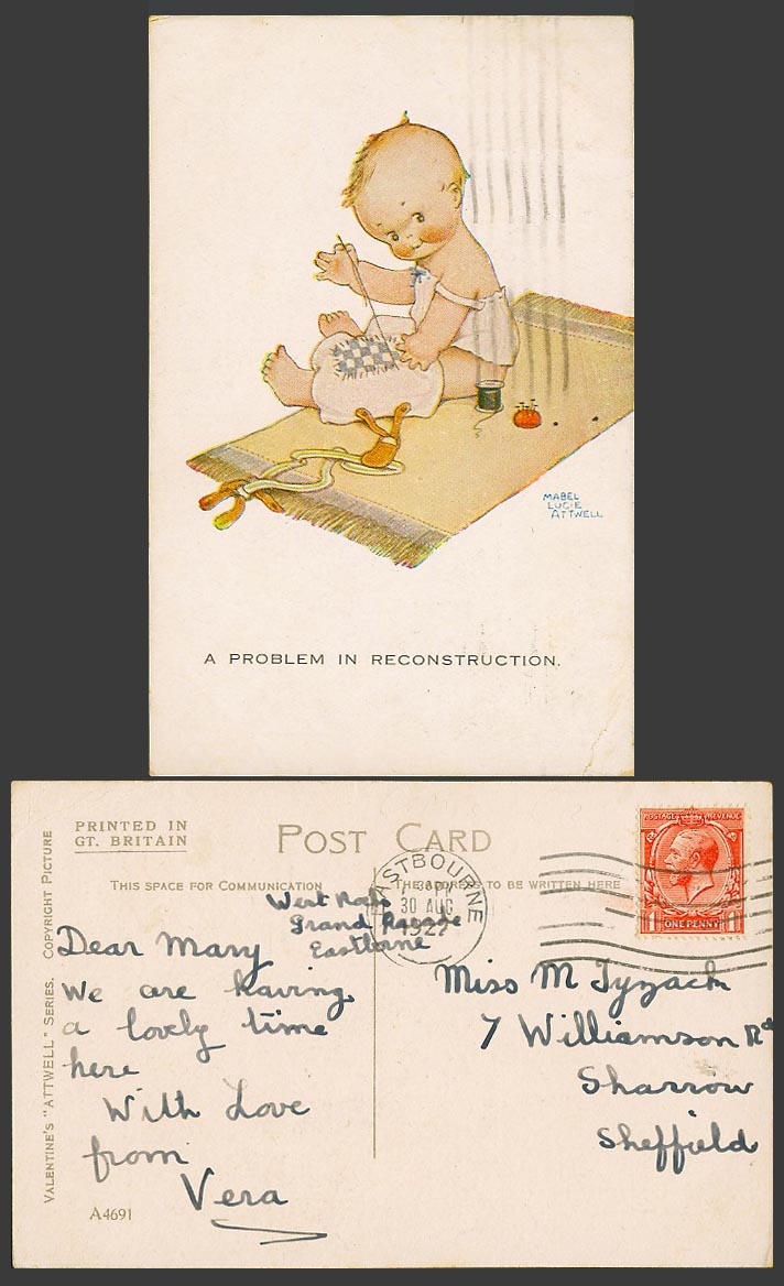 MABEL LUCIE ATTWELL 1922 Old Postcard Problem in Reconstruction, Stitching A4691