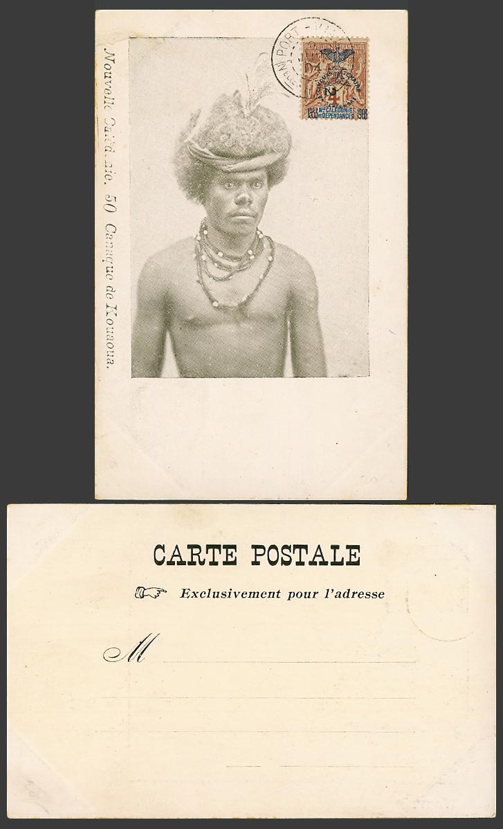 New Caledonia 4c 1904 Old Postcard Man, Nouvelle Caledonie 50 Canaque de Kouaoua