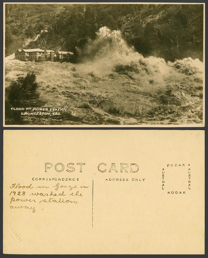 Australia Tasmania 1928 Old R.P. Postcard Flood at Power Station Launceston Tas.