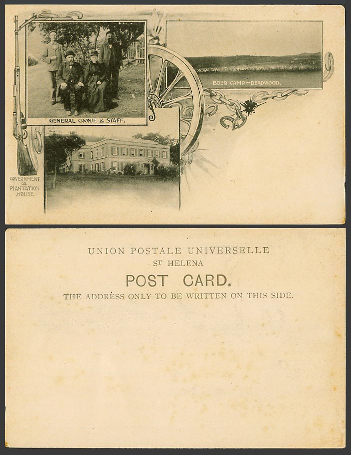 St. Helena Old UB Postcard General Cronje and Staff, Boer War Boer Camp Deadwood