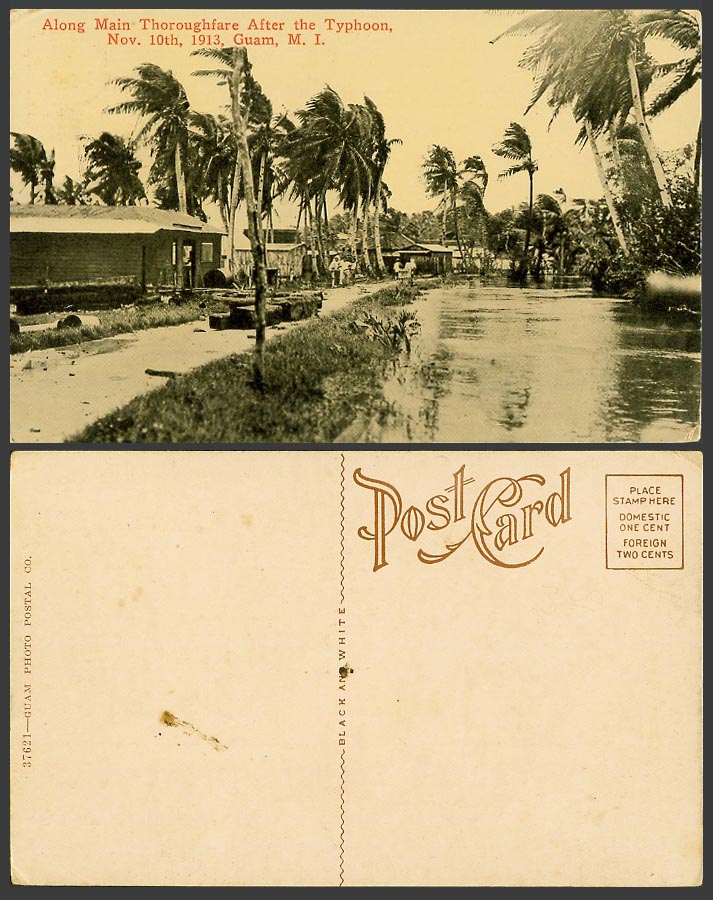 Guam M.I. Along Main Thoroughfare after the Typhoon, Nov. 10th 1913 Old Postcard