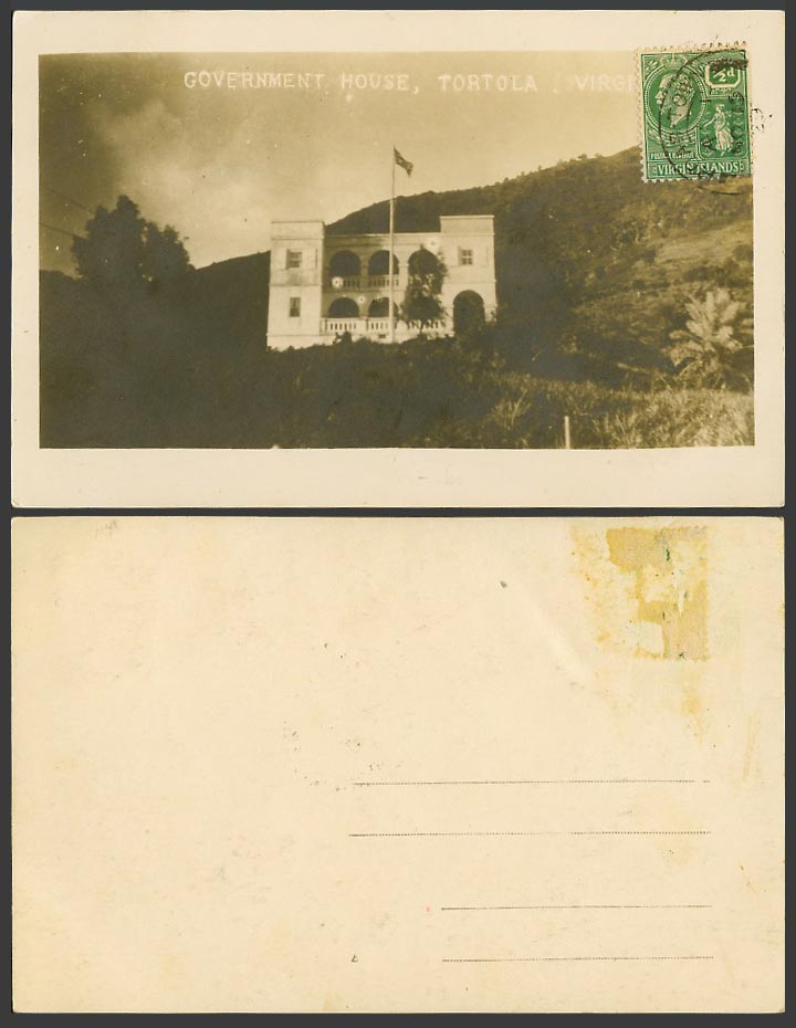 British Virgin Islands 1/2d 1929 Old R. Photo Postcard Tortola, Government House