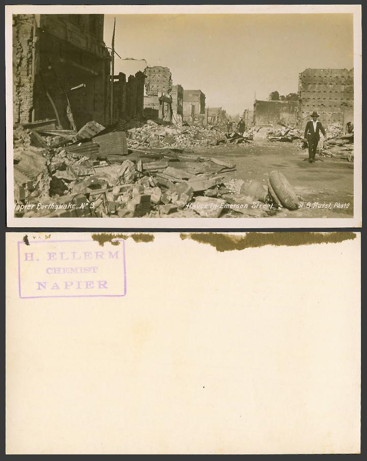 New Zealand Old Postcard Napier Earthquake Ruins - Havoc in Emerson Street Scene