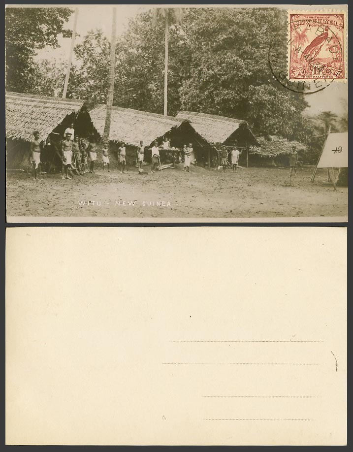 Papua New Guinea, Witu Island, Native Houses 1 1/2d 1934 Old Real Photo Postcard