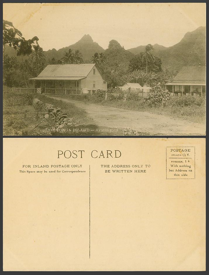 Cook Islands, Rarotonga Old Postcard Avatiu Road Street Scene Volcanic Mountains