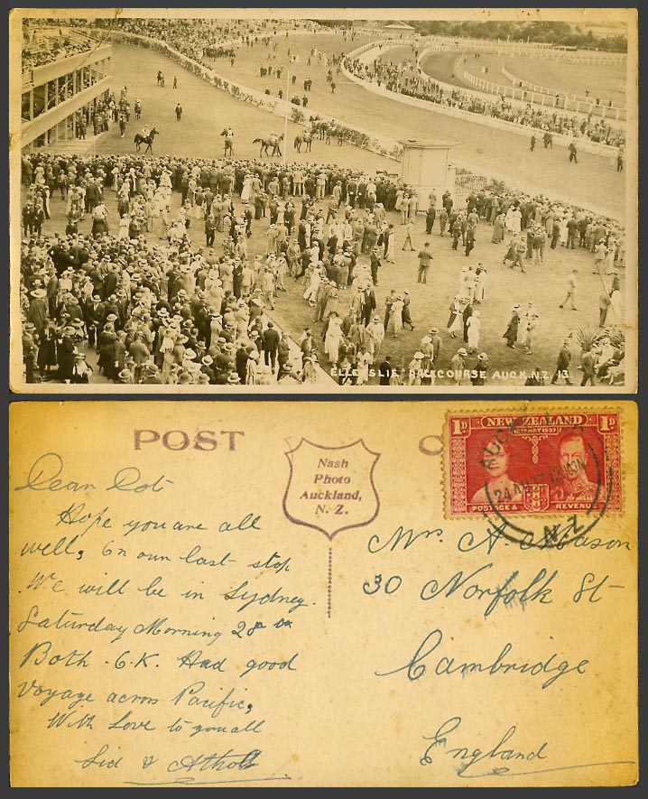 New Zealand Auckland Ellerslie Racecourse Horse Race Course 1937 Old RP Postcard