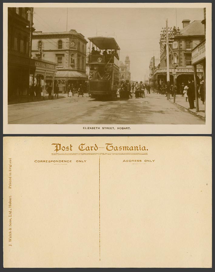 Australia Tasmania Old Postcard Hobart Elizabeth Street Scene TRAM Central Store