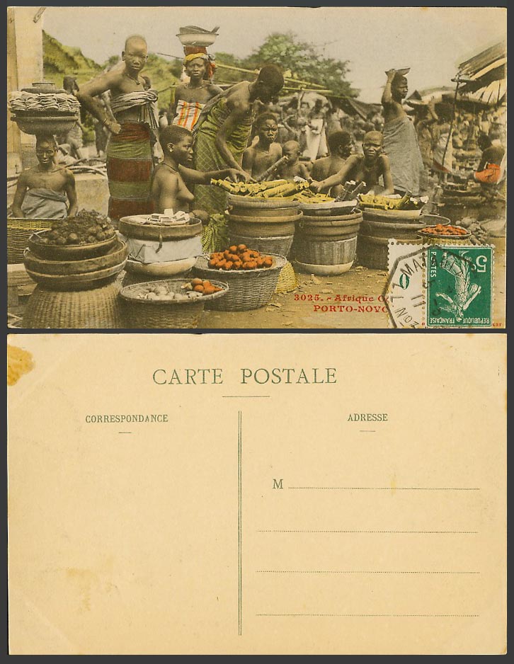 Benin 1911 Old Postcard Porto-Novo Native Market Women Sellers Vendors Sugarcane