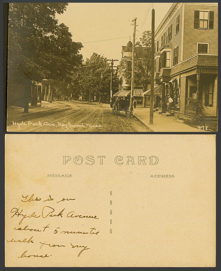USA Old Real Photo Postcard Hyde Park Avenue Hazelwood Bakery Mass Massachusetts