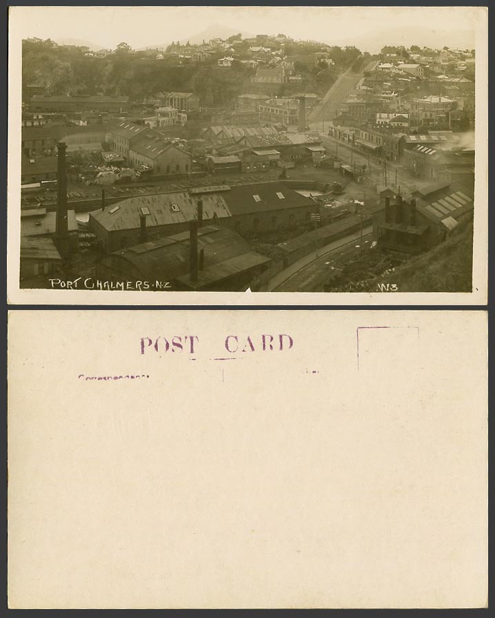 New Zealand Old Real Photo Postcard Port Chalmers, Street Scene Hill Panorama W3