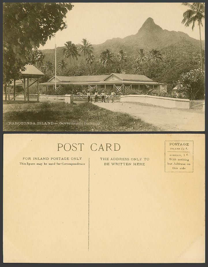Cook Islands Rarotonga Island, Government Building, Bicycle, Street Old Postcard