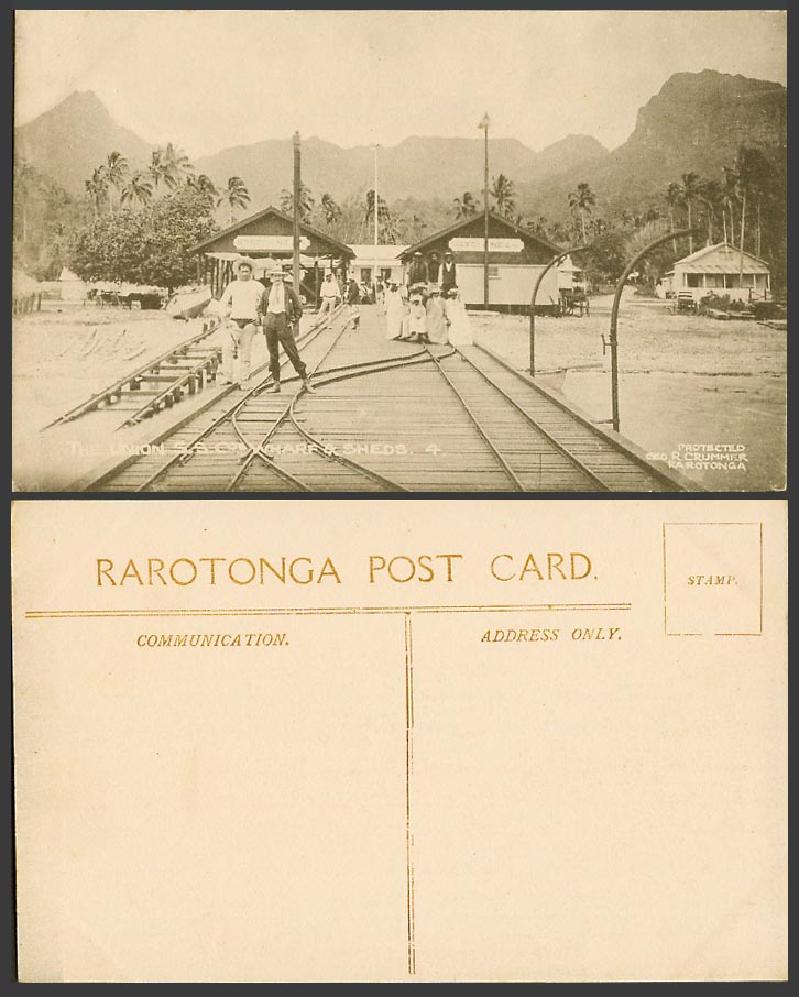 Cook Islands Rarotonga Union S.S. Cos Wharf & Sheds Railway Station Old Postcard
