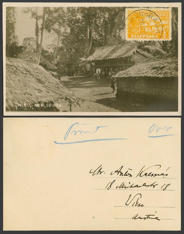 Papua New Guinea Witu Island, Native Houses, Street 1927 1/2d Old Photo Postcard