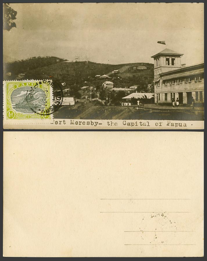 Papua New Guinea 1/2d 1907 Old Real Photo Postcard Port Moresby Capital of Papua