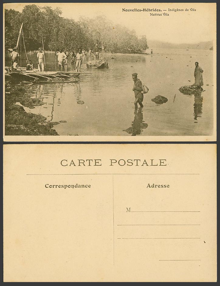 New Hebrides Old Postcard Indigenes de Vila, Natives of Vila, Native Men and Boy