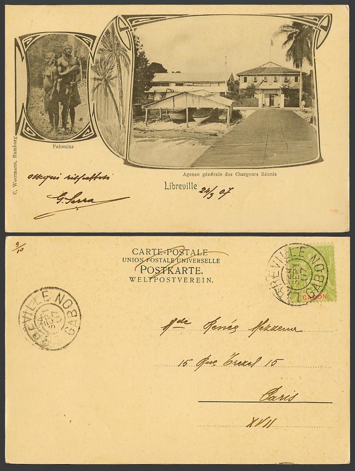 Gabon Libreville 1907 Old Postcard Pahouins Agence generale des Chargeurs Reunis