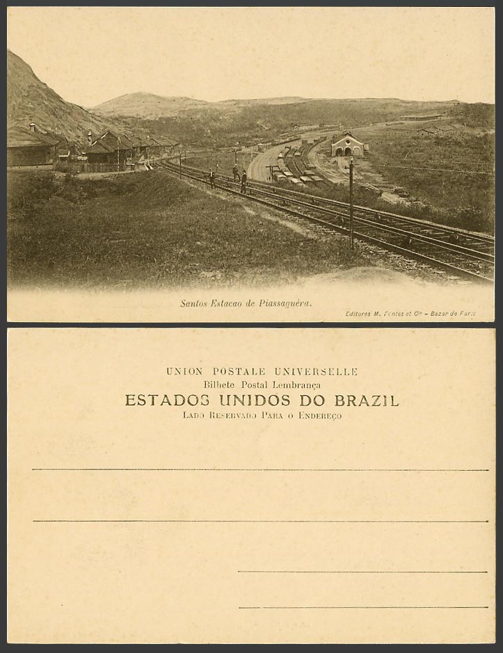 Brazil Old Postcard Santos Estacao de Piassaguera Train Railway Station Railroad