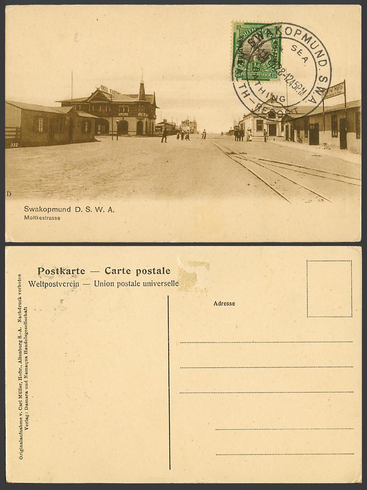 Namibia Swakopmund German SW Africa Moltkestrasse Hotel Kaiser 1928 Old Postcard