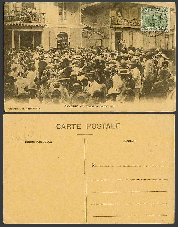 Guyane French Guiana Cayenne 5c 1922 Old Postcard Dimanche de Carnaval Sunday