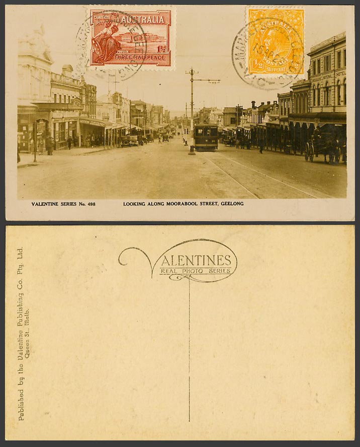 Australia 1925 Old Real Photo Postcard GEELONG along Moorabool Street Scene TRAM